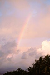 A beautiful rainbow appeared in the cloudy sky in the afternoon