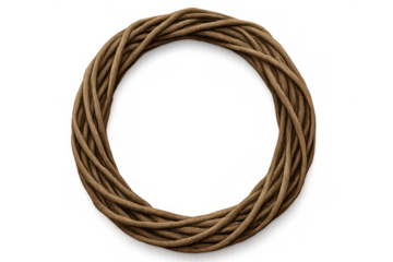 Twisted brown vines or ropes forming a natural circular wreath or frame, ideal for design elements with a transparent background
