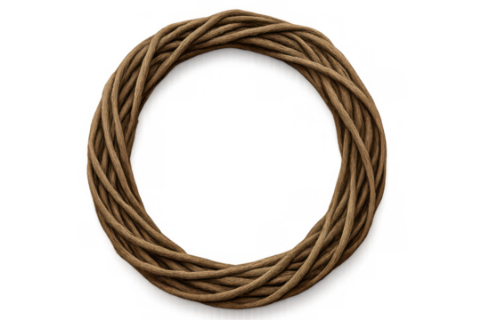 Twisted brown vines or ropes forming a natural circular wreath or frame, ideal for design elements with a transparent background