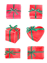 リボンをかけたギフトボックス　水彩イラスト