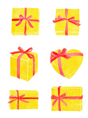 リボンをかけたギフトボックス　水彩イラスト