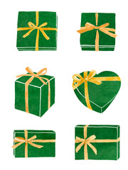 リボンをかけたギフトボックス　水彩イラスト