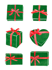 リボンをかけたギフトボックス　水彩イラスト