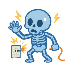 Skeleton's man was electric shock, illustration cartoon on white background