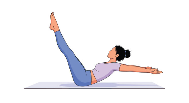 An athletic woman maintains a demanding V-sit position on a yoga mat, showcasing her fitness, balance, and core strength.