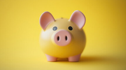 Cute Piggy Bank on a Bright Yellow Background for Saving Money