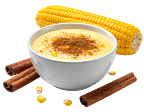 Curau, cream of corn sweet with cinnamon isolated on transparent png