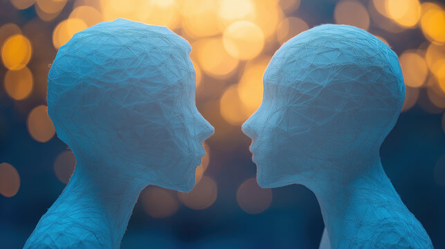 Two Abstract Figures With a Warm Background Glow