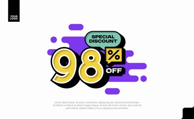 Special Discount 98 Percent Off Banner Design in Modern Yellow and Purple Style