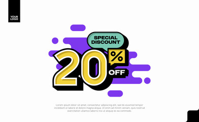 Special Discount 20 Percent Off Banner Design in Modern Yellow and Purple Style