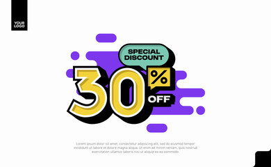 Special Discount 30 Percent Off Banner Design in Modern Yellow and Purple Style