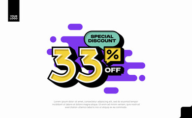 Special Discount 33 Percent Off Banner Design in Modern Yellow and Purple Style