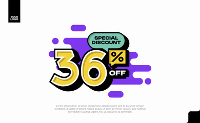 Special Discount 36 Percent Off Banner Design in Modern Yellow and Purple Style