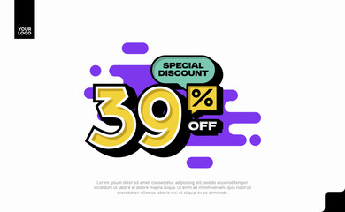 Special Discount 39 Percent Off Banner Design in Modern Yellow and Purple Style