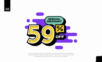 Special Discount 59 Percent Off Banner Design in Modern Yellow and Purple Style