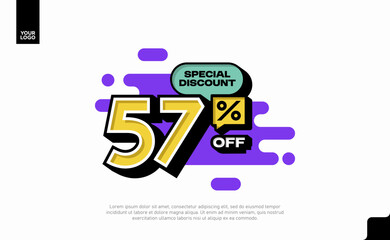 Special Discount 57 Percent Off Banner Design in Modern Yellow and Purple Style
