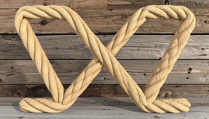 Twisted rope letter "W" on wooden background