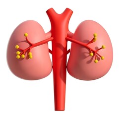 Anatomical illustration of human kidneys and ureter on a white background view