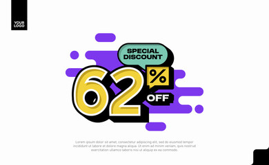 Special Discount 62 Percent Off Banner Design in Modern Yellow and Purple Style