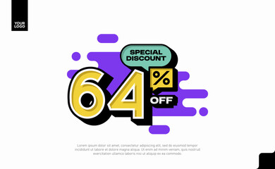 Special Discount 64 Percent Off Banner Design in Modern Yellow and Purple Style