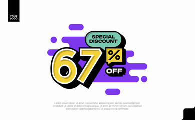 Special Discount 67 Percent Off Banner Design in Modern Yellow and Purple Style