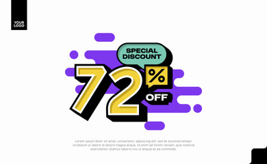 Special Discount 72 Percent Off Banner Design in Modern Yellow and Purple Style