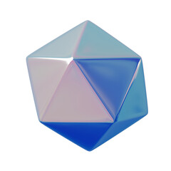 3d Set Geometry shape Icosahedron iridescent Abstract Metallic Color, realistic rendering element design