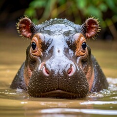 Close-up of a Pygmy Hippopotamus in Water - A Captivating Wildlife Portrait.