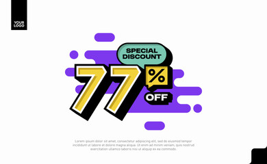 Special Discount 77 Percent Off Banner Design in Modern Yellow and Purple Style