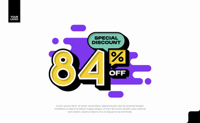 Special Discount 84 Percent Off Banner Design in Modern Yellow and Purple Style