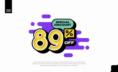 Special Discount 89 Percent Off Banner Design in Modern Yellow and Purple Style