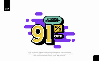 Special Discount 91 Percent Off Banner Design in Modern Yellow and Purple Style