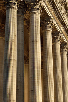 Close-up of marble columns at the Pantheon in Paris