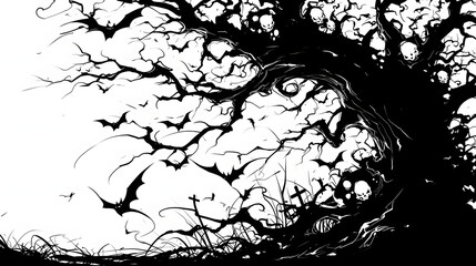 Obraz premium simple sketch illustration spooky tree