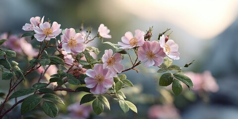 Field of dog rose blooms in exquisite 8K resolution textures detail.