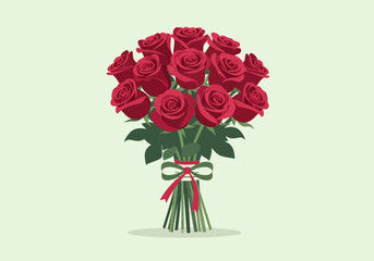 Bouquet of Red Roses Tied with Ribbon, Symbol of Love and Romance.