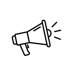 Megaphone outline icon with sound waves for announcement, alert, marketing, communication, protest, and public speaking. minimal vector graphic illustration for attention.