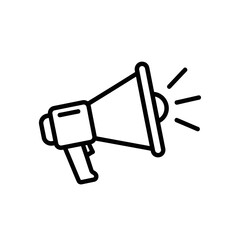 Simple line art outline icon of a megaphone, a powerful symbol for announcements, marketing promotions, urgent alerts, and broadcasting key messages.