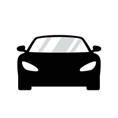 Sleek modern black sports car front view icon on a transparent background, symbolizing speed, transportation, luxury, and automotive design concept.