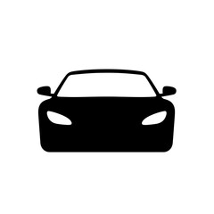 Front view silhouette of a sleek modern sporty car icon, a clean vector graphic representing transportation, speed, luxury, and the automotive industry for diverse design projects.