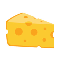 A vibrant cartoon illustration of a classic yellow swiss cheese wedge, featuring distinctive holes, isolated against a clean white background, perfect for food-related designs and culinary themes
