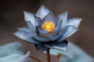 Unique and Striking Lotus Flower with Blue Petals and Orange Center on Dark Background