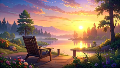 Serene lake sunset scene