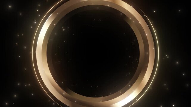 black gold luxury geometric circle with shining background particle. Gold circle glitter animated.