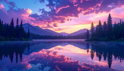 Serene mountain lake sunrise (1)