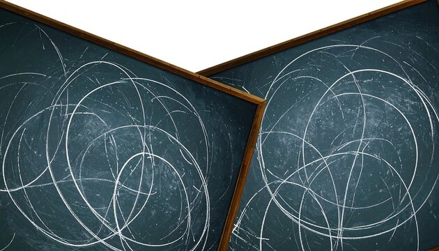Two chalkboard surfaces with swirling white marks