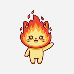 A cute, kawaii-style cartoon fire or flame character, with a happy and gentle expression, a friendly and adorable elemental mascot.