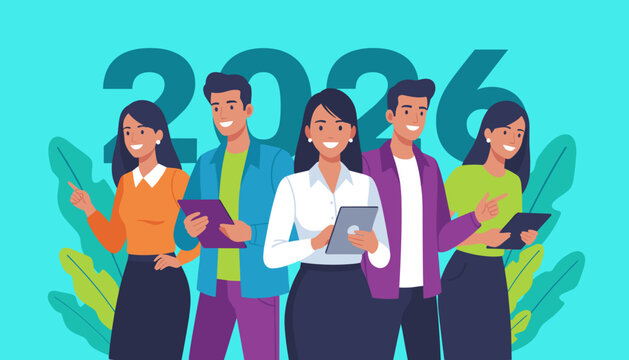 Diverse business professionals using technology for strategic planning in 2026