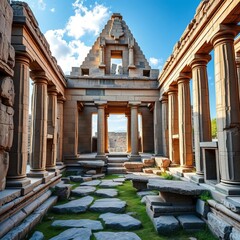Ancient temple ruins integrated into modern architecture,  Italian landmark,  stone columns