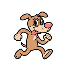 A classic, 1930s retro-style cartoon illustration of a happy and energetic brown dog, running with a joyful expression.